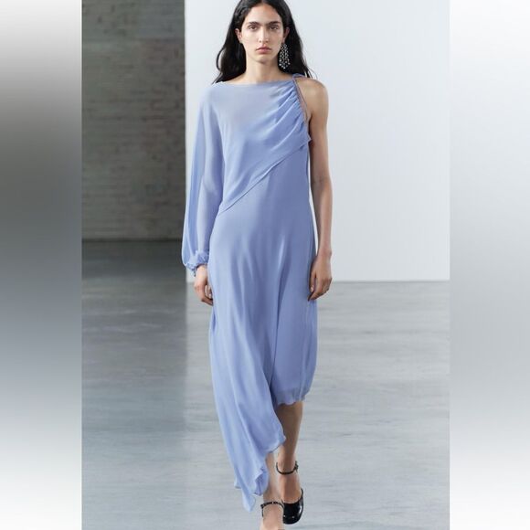 ZARA ASYMMETRIC CAPE DRESS - Picture 6 of 15